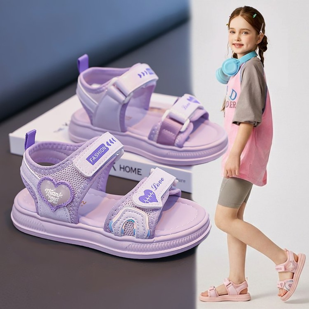 Velcro Hook Loop - Kız Çocuk Kalp Şeklinde Prenses Sandaletleri,